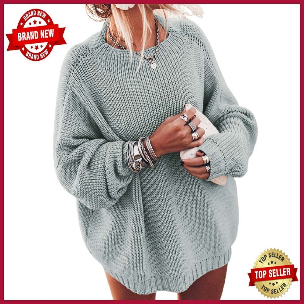 Oversized Chunky Knit Pullover Sweater Batwing Sleeve Mock Neck